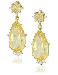 Judith Ripka "Candy" Candy Pear Drop with Square Stone Canary Earrings