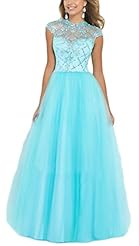 Tulle High-Neck Sweetheart Cocktail Belted Beaded Evening Dress/Party Dress 