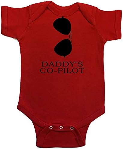 OakTees Baby Cute DADDY'S CO-PILOT Aviators Romper Creeper (Black Print) (18 months, Red)