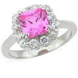 Sterling Silver Pink and Simulated Diamond CZ Square Ring