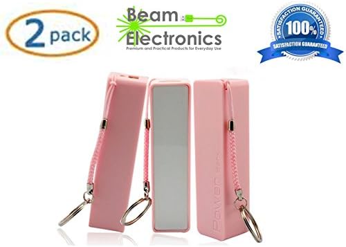 2 Pack - 2600 mAh Portable Backup Battery Charger USB Power Bank for Smart Phones and other Digital Devices - Retail Packaging - Beam Electronics (Pink)