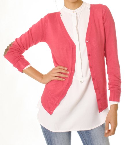 Damen Cardigan Jacken mit V-Ausschnitt Einheitsgröße XS-M Feinstrick Damenjacken mit Ärmel Flicken
