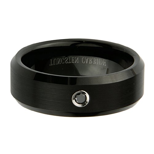 8mm 1 one Stone Black Diamond Bezel Men's Cobalt Free Tungsten Carbide COMFORT-FIT Wedding Band Ring (Size 8 to 12)