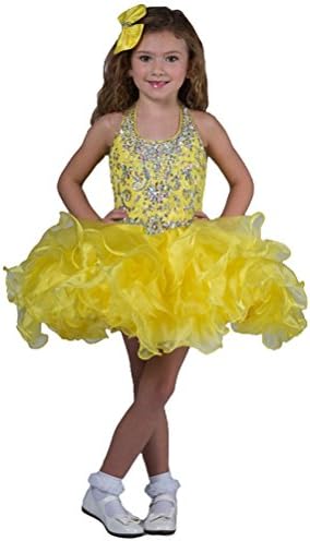 DFEC Toddler Baby Girls Bow Halter Ball Dress Girls Pageant Gowns 5T US Yellow