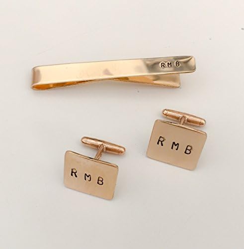 Personalized Gold Tie Clip and Cufflinks Gift Set/ Monogram Mens Gift Set/ Custom Groomsmen Gifts