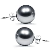 Mother of Pearl Earring Studs - 10mm Glossy Polished Dark Gray