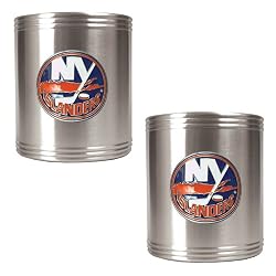 New York Islanders 2pc Stainless Steel Can Holder Set- Primary Logo NHL Hockey