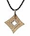 14K Yellow Gold Hammered-Finish Sliding Diamond-Shaped Pendant, Enhanced with Pave Set Diamonds, Set on a Black Silk Cord Necklace with an 18K Yellow Gold Clasp.