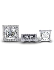 0.85 Carat (ctw) 14k White Gold Round White Diamond Square Shape Removable Jackets for Stud Earrings