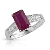 Ring With 2.15ctw Precious Stones - Genuine Diamonds and Ruby 14K White Gold- Size 7 (Size 7)