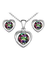 Original Star K (tm) Rainbow Mystic Topaz Heart Pendant with Box Set matching earrings in 925 Sterling Silver