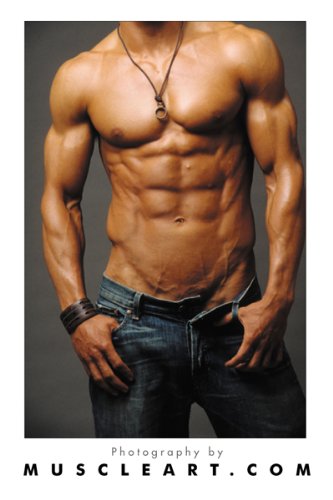 Shirtless Sexy Muscular Man in Denim. Color Art Poster Print. Muscle Art Photography - 22