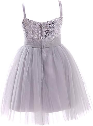 Spaghetti Straps Sequined Top Tulle Flower Girl Dress Girl Party Dress (12, Grey)
