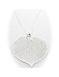 Silver Plated Aspen Real Leaf Pendant Sterling Silver Serpentine Chain Necklace 16, 18, 20 Inch