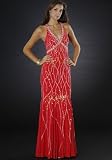 Formal Evening Gown. Beaded Dress for Prom, Party Dress by Sean Collection (70305) Tomato