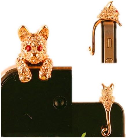 Poposh 3D Leopard 3.5mm Crystal Anti Dust Plug Bling Dog Earphone Jack Glitter Diamond Cheetah Tail Rhinestone Headphone Port Stopper Caps For iphones, samsung, htc, nokia, sony and other smartphones (Union Jack Style) - Gold