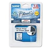 Brother 3/4 Inch x 26.2 Feet Black on Clear for P-Touch (TZ141)