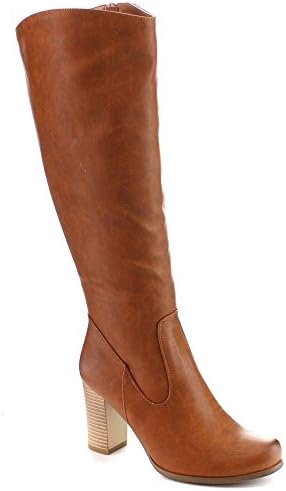 I HEART COLLECTION HALEY-02 Women's Classical Block Heel Knee High Boots, Color:CAMEL, Size:8.5