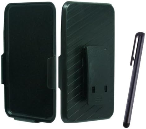 HTC One M7 Hard Back Cover Protector Case With Holster - Black + Stylus Pen