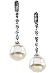 14K White Gold Paspaley South Sea Cultured Fashion Circle Pearl and Diamond Earrings -- LIFETIME WARRANTY