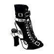 4 Inch Womens Chunky Heel Ankle Boots Open Heel Lace Up Zipper Buckles Sexy boots