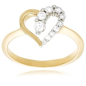 14k Yellow Gold Diamond Journey Heart Ring (1/4 cttw, H Color, I2 Clarity), Size 7