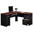 Fairview Collection L-Desk in Antique Black / Hansen Cherry Finish By Bush Furniture
