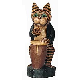All Natural Handmade, Handpainted Cat Figurines, Conga by Cozee World