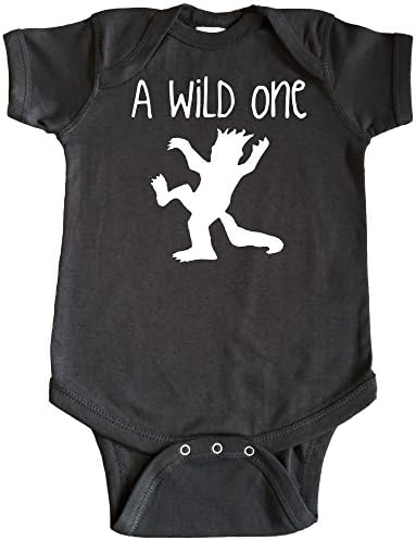 OakTees Baby Cute A WILD ONE Wild Things Romper Creeper Onepiece (White print) (18 months, Charcoal gray)