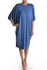 Knee Length Round Neck Dolman Midi Dress 