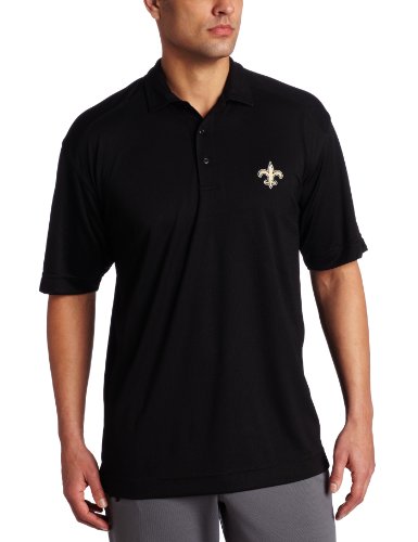 NFL New Orleans Saints Men's Drytec Genre Polo Knit Short Sleeve Top, Black, Medium