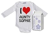 I Love Aunty CUSTOM Baby PERSONALISED Lap T-Shirt Sizes 0M Upto 5 yrs + in funky Milk Carton