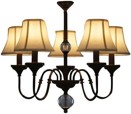 UNITARY BRAND Vintage White Fabric Shade Chandelier Light Max 300W With 5 Lights Copper Finish