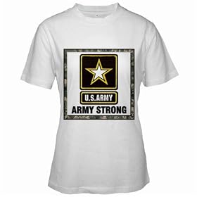 Women's White T-Shirt of U.S. Army Strong Camouflage