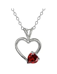0.90 Ct Red Garnet 6mm .925 Sterling Silver Heart Pendant With 18" Silver Chain