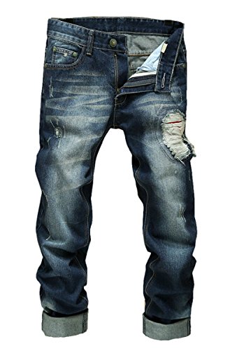 MR. R Men's Washed Distressed Ripped Slim Fit Denim Jean Series All seasons