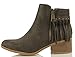 City Classified Women's Bean Faux Suede Fringe Stacked Heel Ankle Bootie