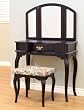 Frenchi Home Furnishing Queen Anne Style 3-Piece Vanity Set w/stool, Espresso Finish