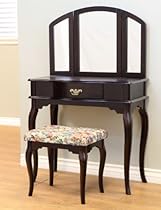 Hot Sale Frenchi Furniture Queen Ann Style Cherry Finish Vanity Set w/Stool