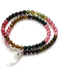Honeystore Girls AAA Watermelon Tourmaline 925 Sterling Silver Stretch Beacelet Color Multicolor