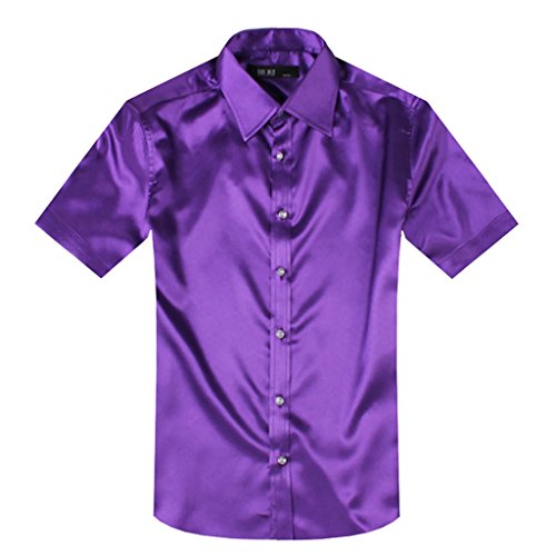 ZERDSKY Men's Regular-Fit Satin Shiny Solid Color Shirt