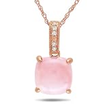 10k Rose Gold Pink Opal and Diamond Fashion Pendant Necklace, (.02 cttw, G-H Color, I1-I2 Clarity), 17