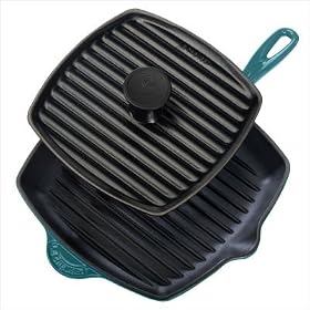 Le Creuset Enameled Cast-Iron Panini Press and Skillet Grill Set, Caribbean by Le Creuset