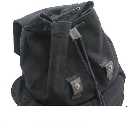 Syyeah NEW Canvas Leather Shoulders Bag Travelling Outdoor Backpacks School Book Bags Unisex Packsack (Small, Black)