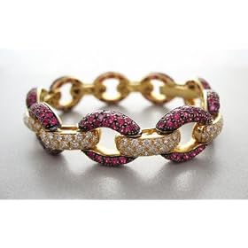 18k Gold Diamond and Ruby Bracelet by Almaz