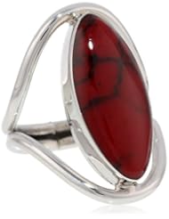 Sterling Silver Marquise-Shaped Reconstituted Red Jasper Inlay Ring