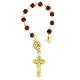 Our Lady of Guadelupe Gold Tone Siam Red Hue Hand Rosary