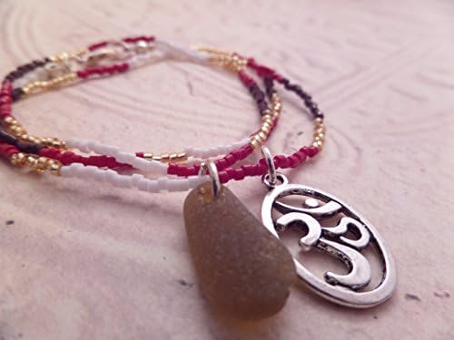 Brown Scottish Sea Glass Wrap Bracelet with Seed Beads and Ohm Charm