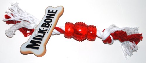 Milk-Bone Dog Toy, 10 Inch Long Red and White Rope / Vinyl Chew Dog Toy (1 Toy)