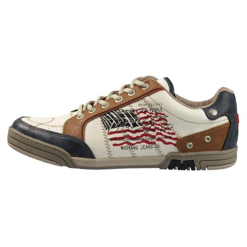 Mustang 4064-303 hommes Baskets mode synthétique cuir, blanc / bleu, Taille 45